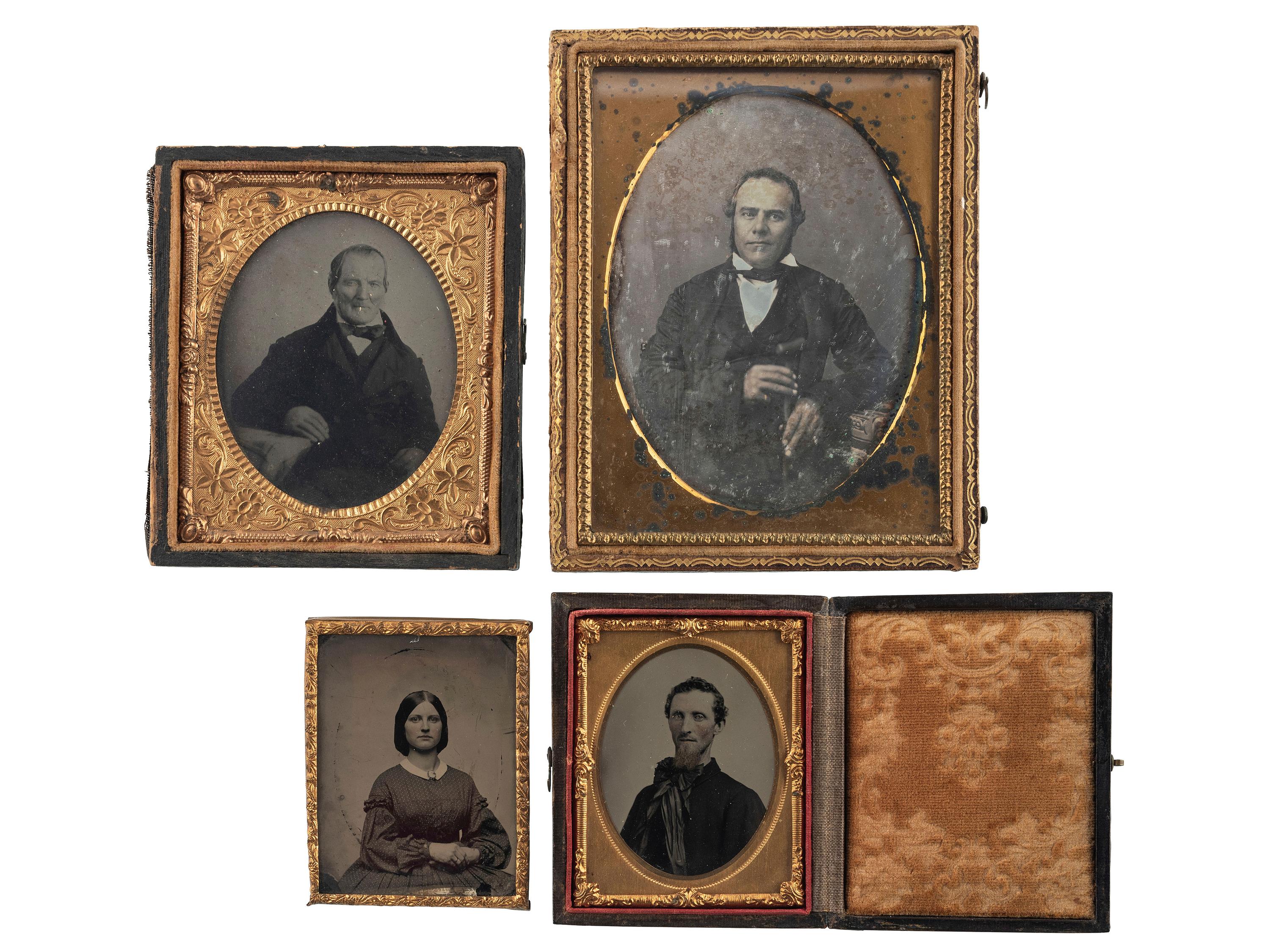 [EARLY PHOTOGRAPHY]. A group of 4 cased images, highlighted by quarter plate daguerreotype of gentleman by G.S. Cook, Charleston, South Carolina.