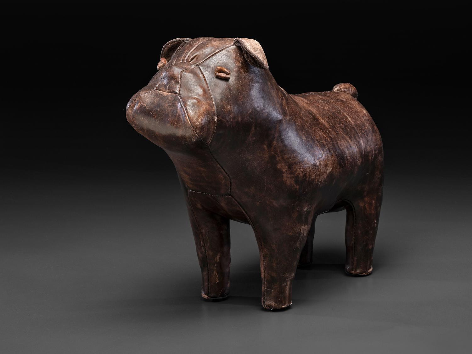 A Leather Bulldog Footstool