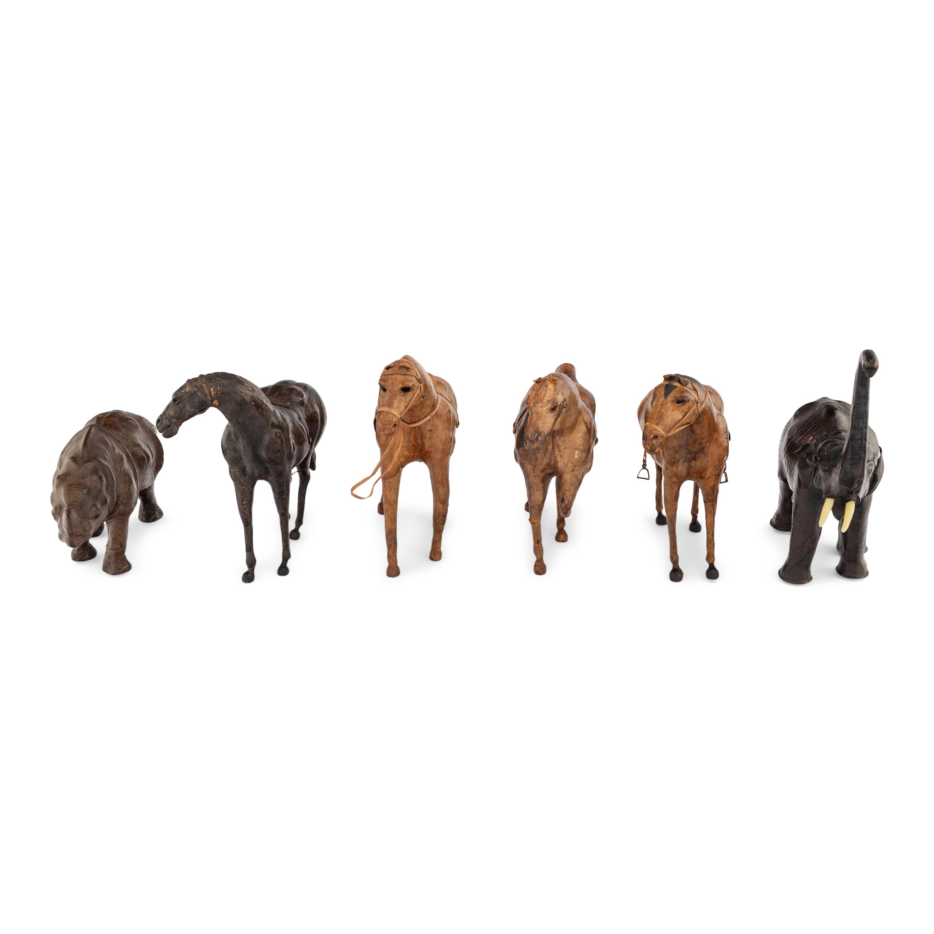 A Group of Six Leather Animal Figures