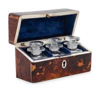 An English Tortoise Shell Veneered Scent Bottle Caddy