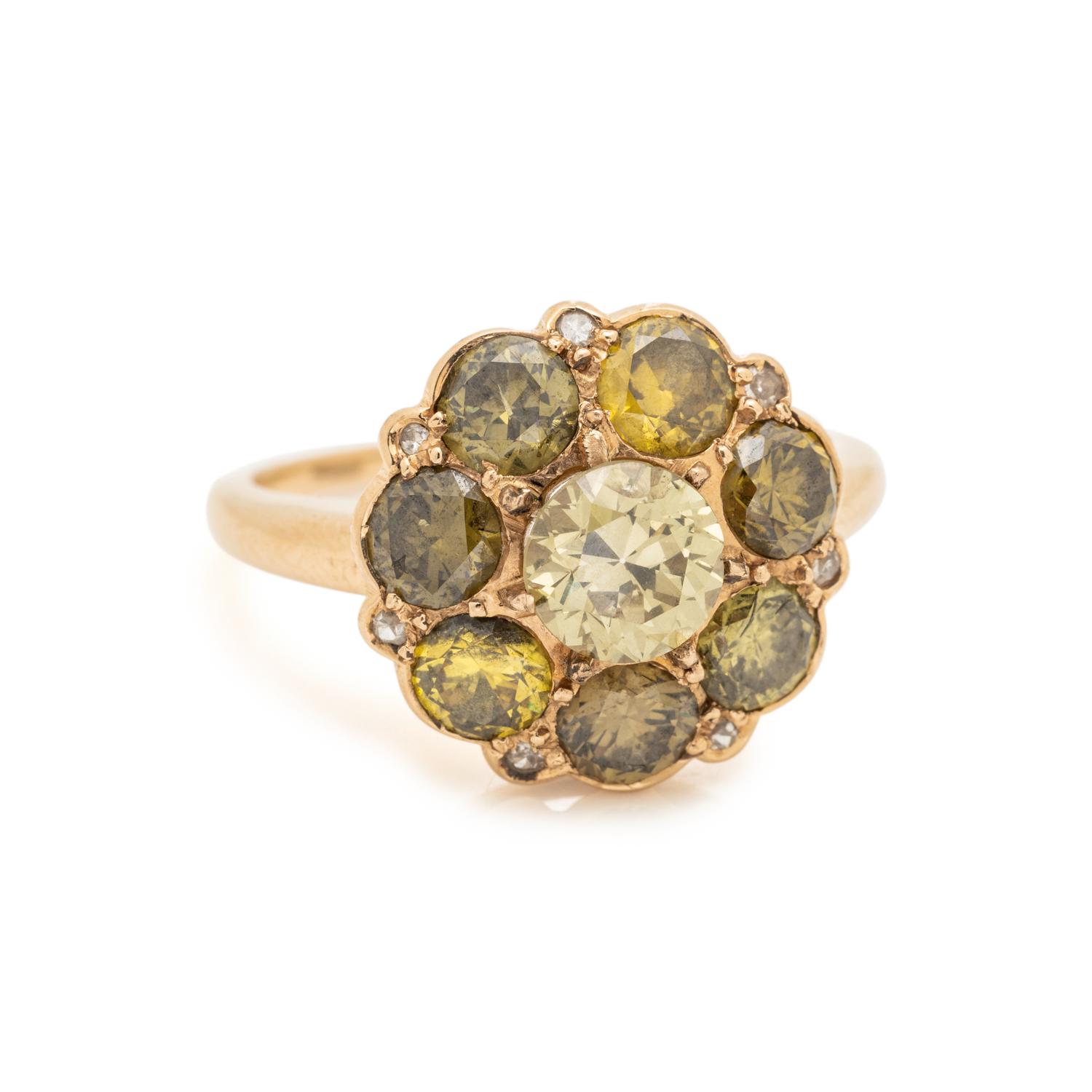 YELLOW GOLD AND COLORED DIAMOND RING