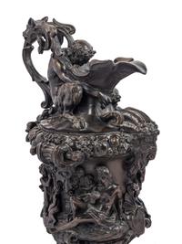 A Pair of Grand Tour Bronze Ewers Emblematic of Water and Earth