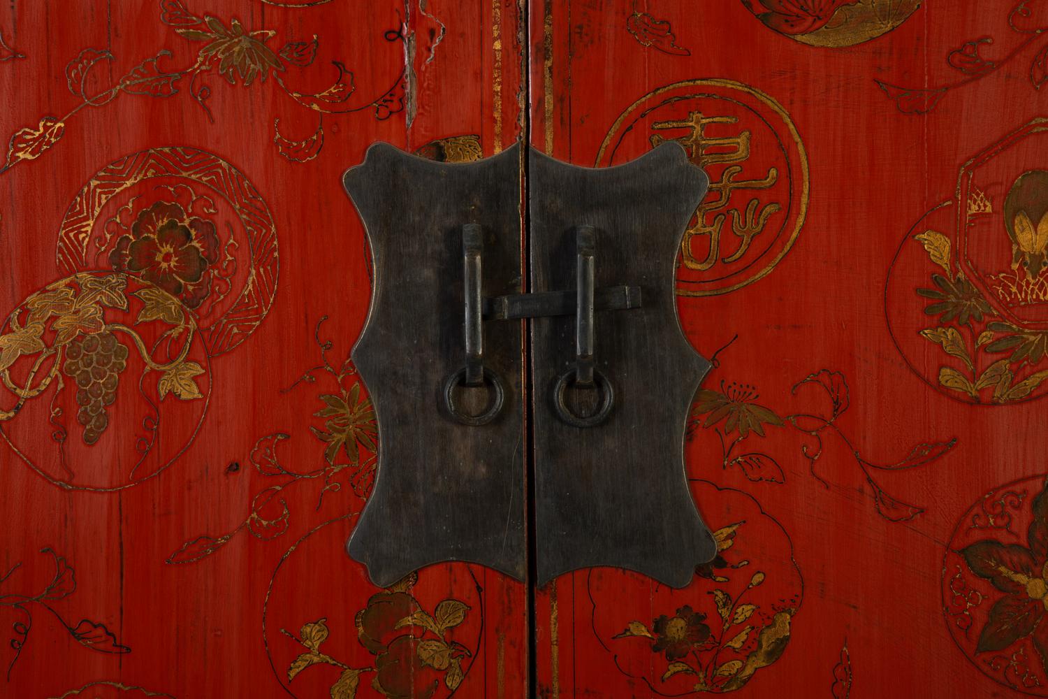 A Chinese Red Lacquer and Parcel Gilt Cabinet — 19TH/20TH CENTURY