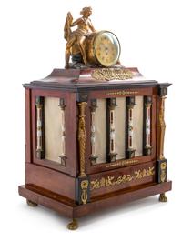 An Austrian Parcel Gilt and Enameled Glass-Mounted Mahogany Musical Clock