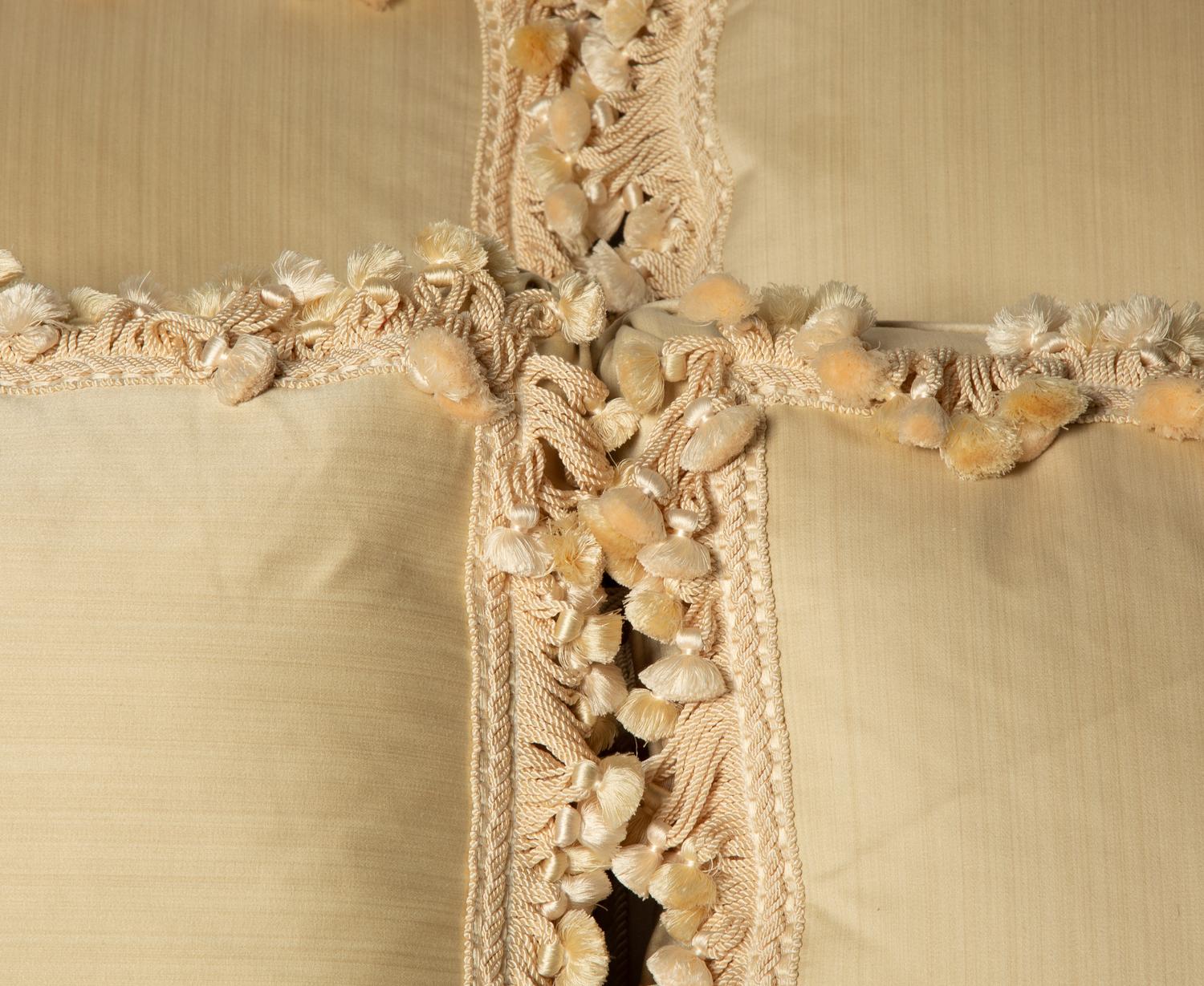 Two Bolster Cushions and Four Silk Tasseled Pillows — 20th Century
