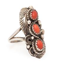 A Sterling Silver and Coral Ring, Justin Morris, Navajo, 4.40 dwts.