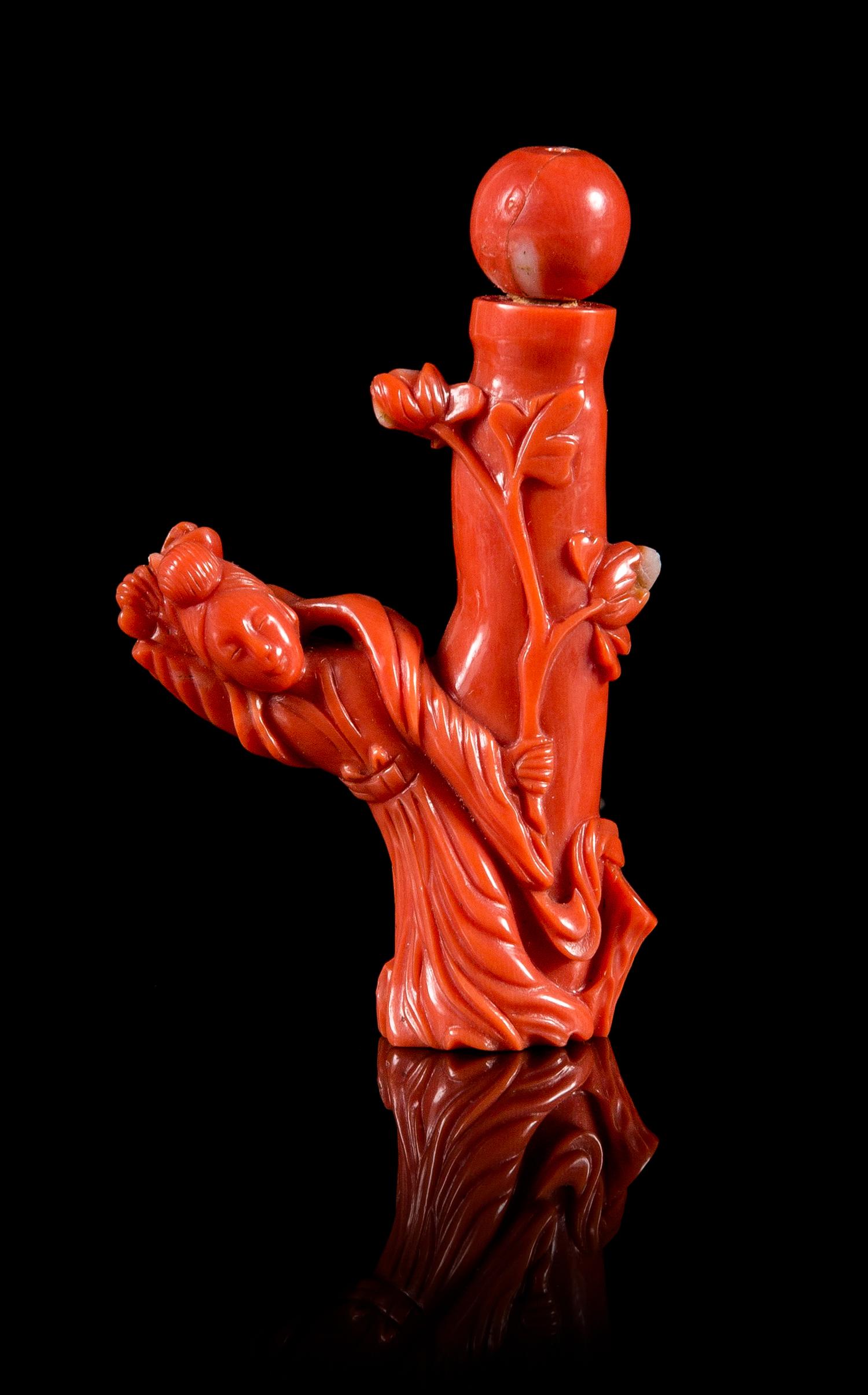 A Small Red Coral Vessel Height 2 1/4 inches.