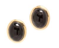 A Pair of 18 Karat Yellow Gold and Onyx Earclips, Tiffany & Co., 11.60 dwts.