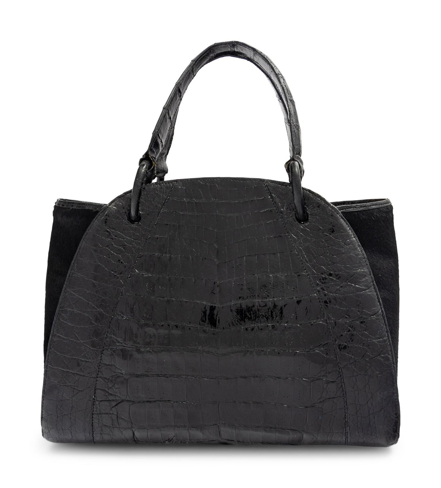 NANCY GONZALEZ, BLACK CROCODILE & FUR HANDBAG