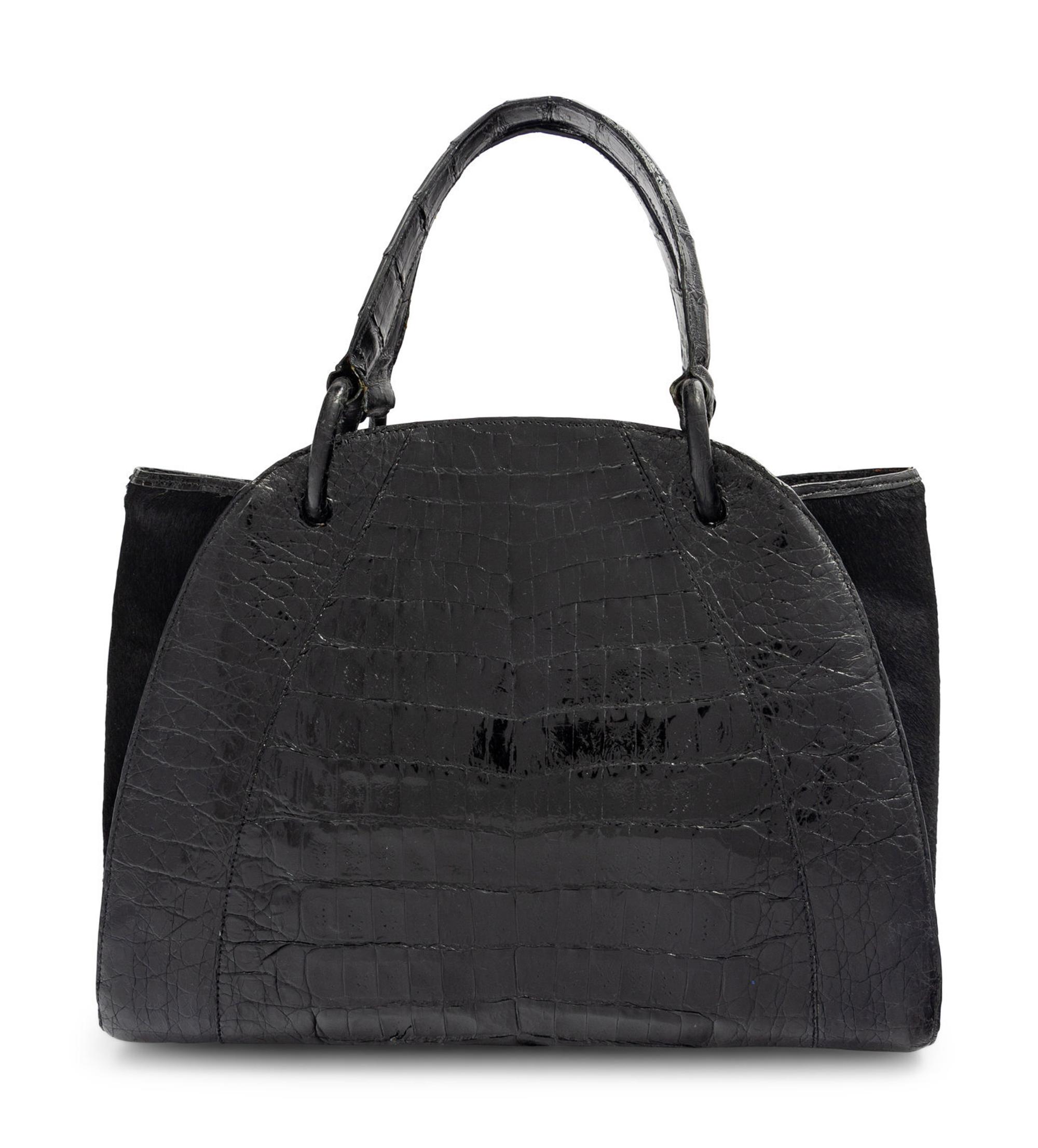 NANCY GONZALEZ, BLACK CROCODILE & FUR HANDBAG