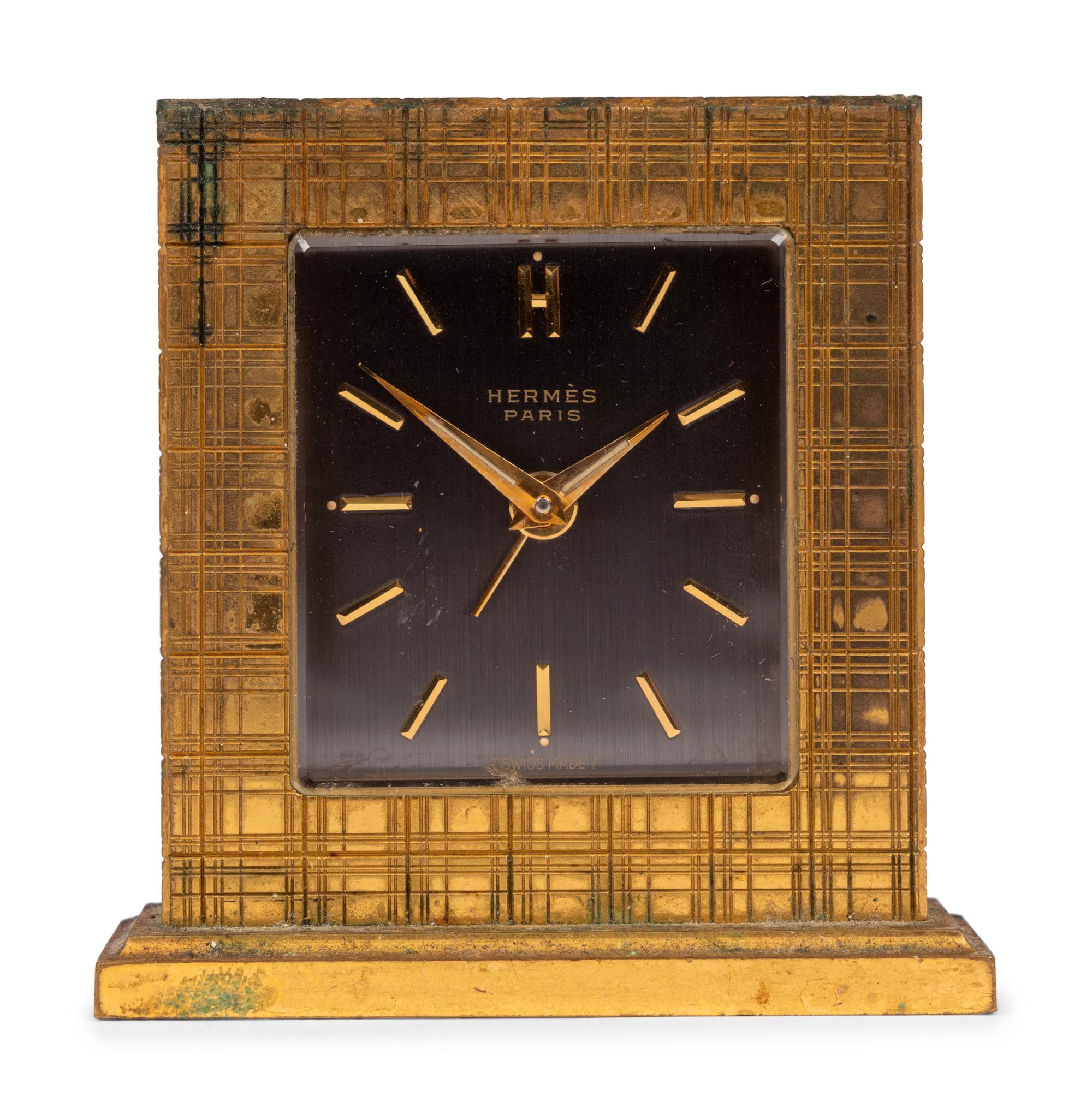 An Hermès Brass Desk Clock