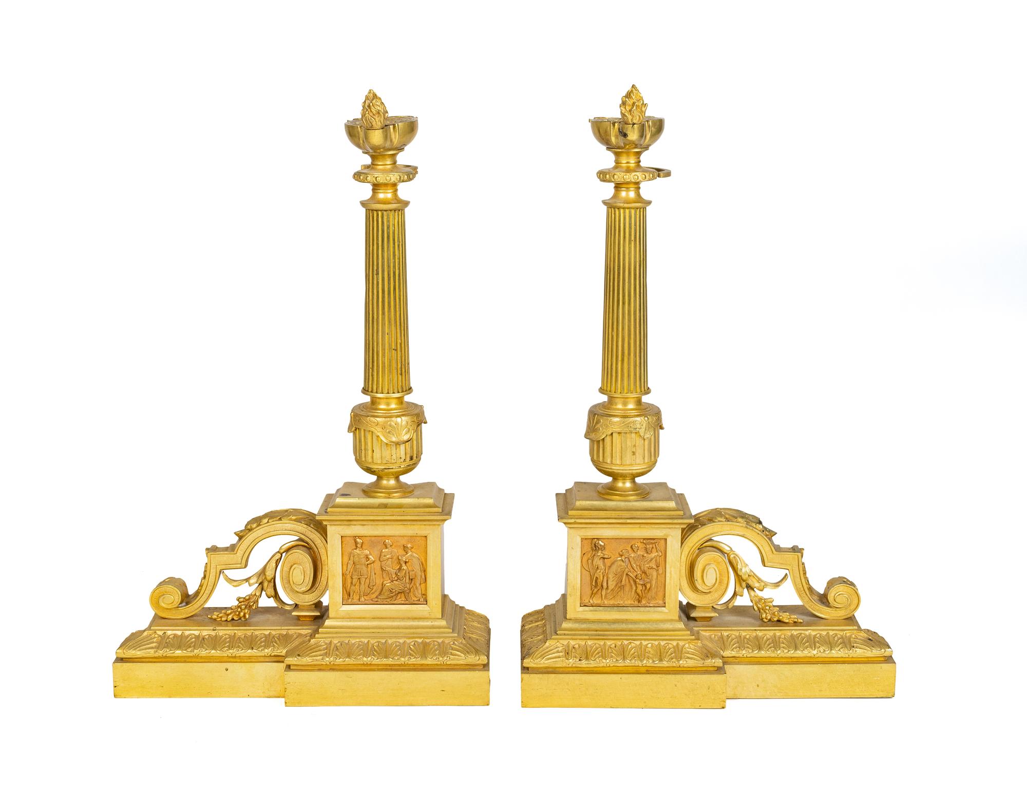 A Pair of Empire Style Gilt-Bronze Chenets — 19TH CENTURY
