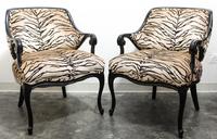 A Pair of Louis XV Style Ebonized Armchairs Height 34 inches. — 20TH CENTURY