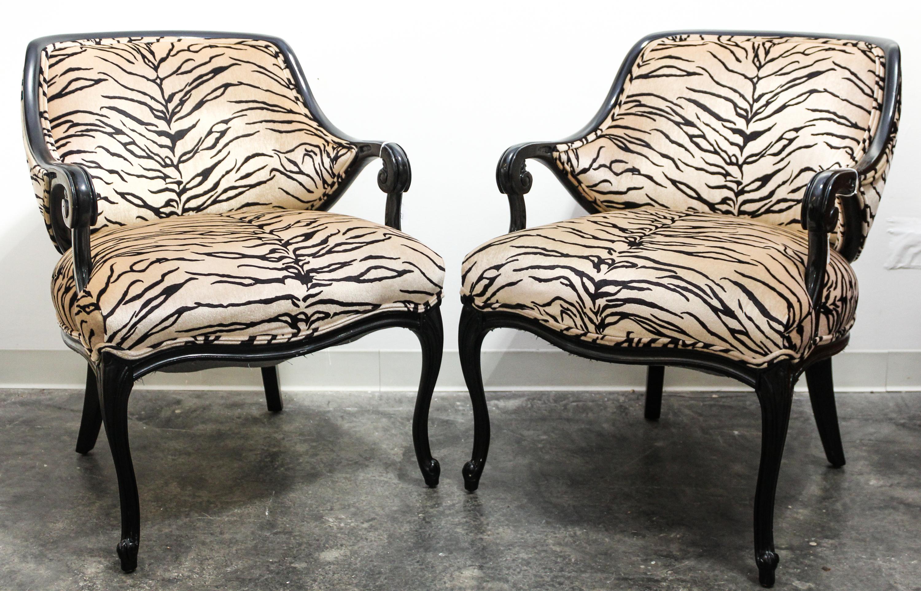 A Pair of Louis XV Style Ebonized Armchairs Height 34 inches. — 20TH CENTURY