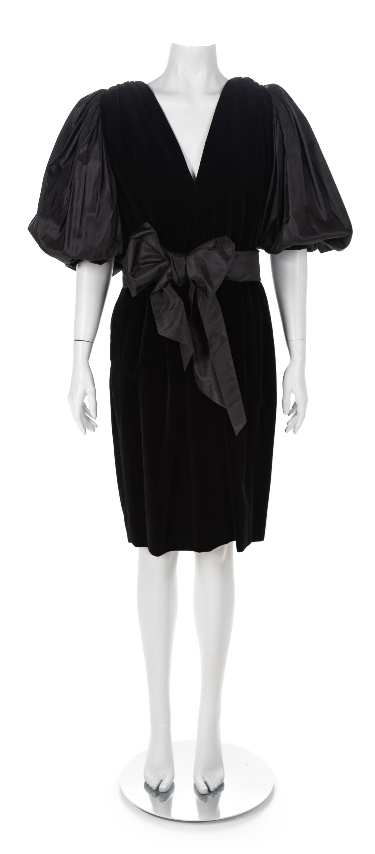Yves Saint Lauren Rive Gauche Velvet and Taffeta Dress, 1980s Size label: 42