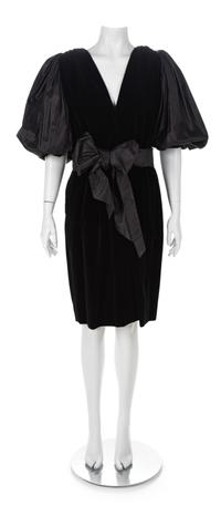 Yves Saint Lauren Rive Gauche Velvet and Taffeta Dress, 1980s Size label: 42