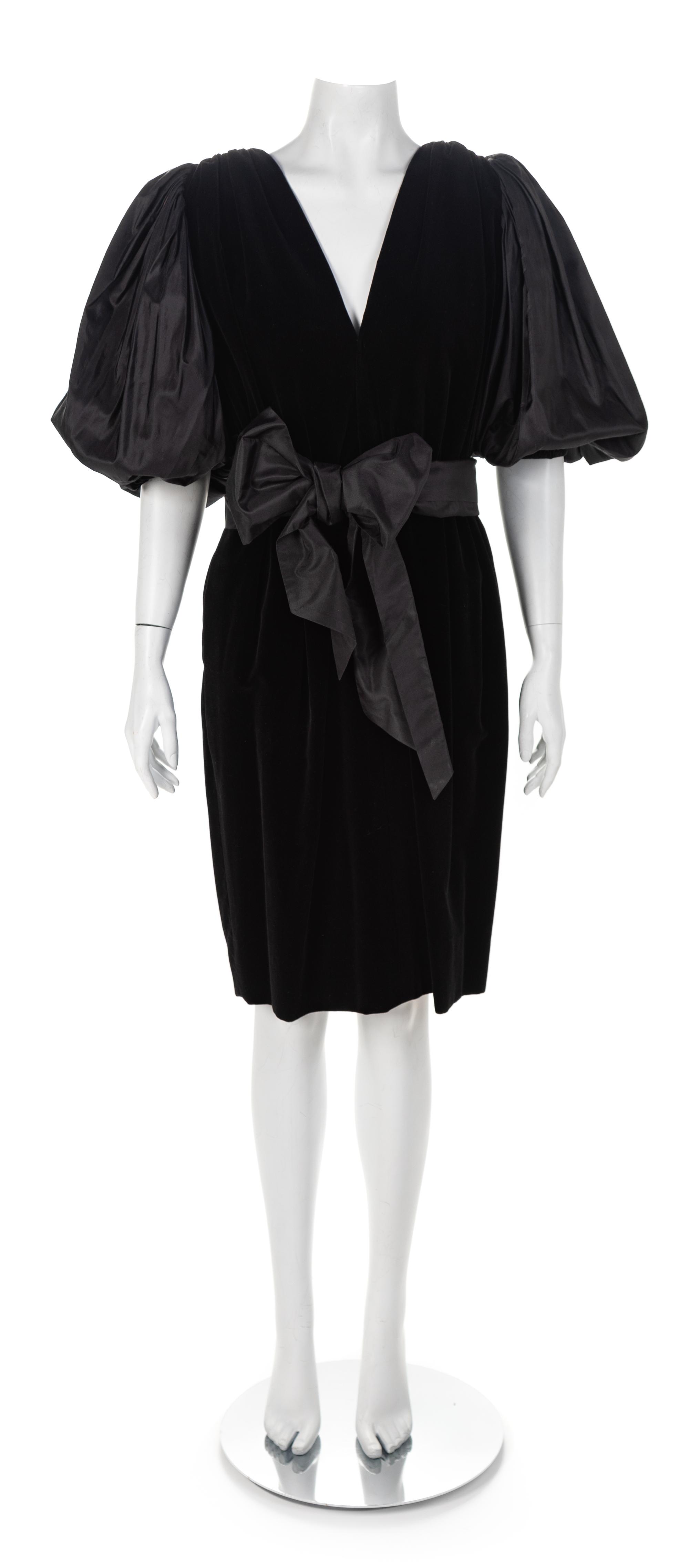 Yves Saint Lauren Rive Gauche Velvet and Taffeta Dress, 1980s Size label: 42
