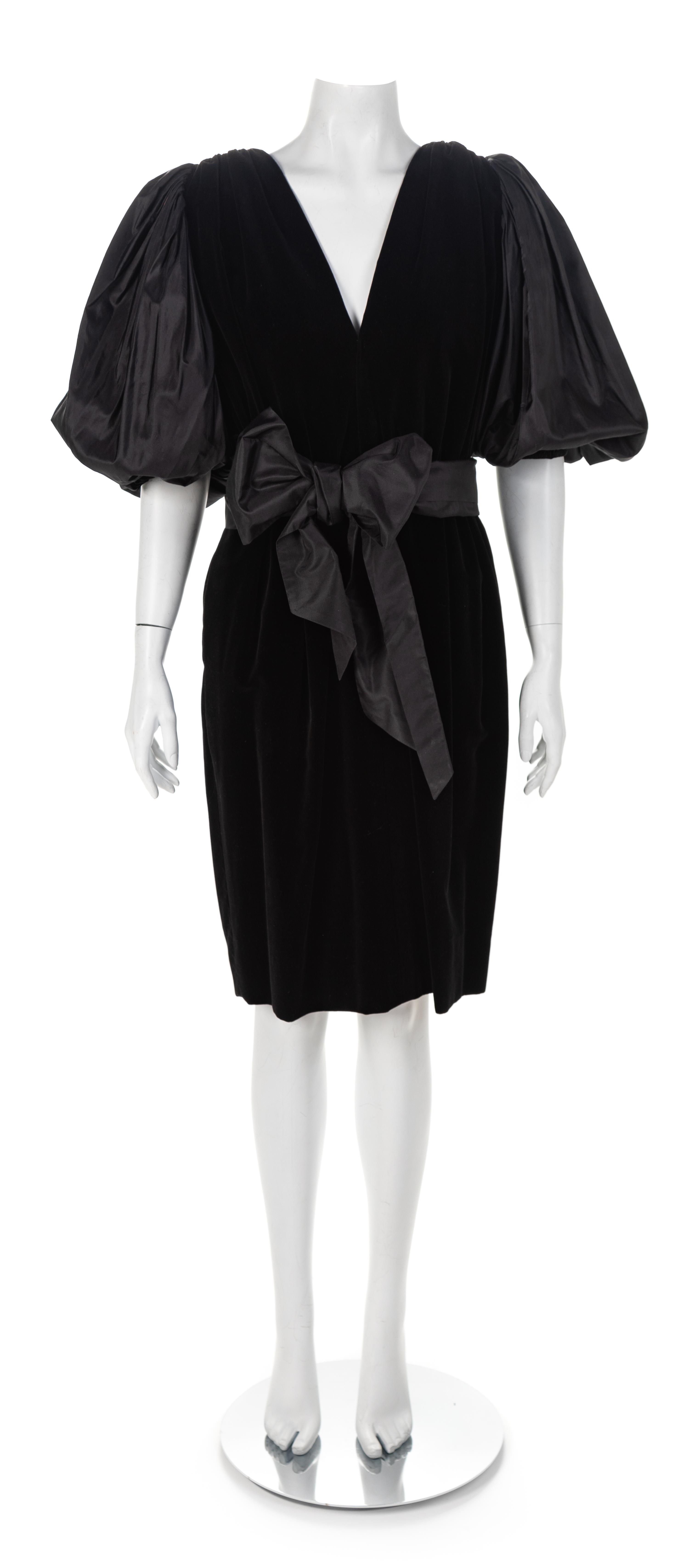 Yves Saint Lauren Rive Gauche Velvet and Taffeta Dress, 1980s Size label: 42
