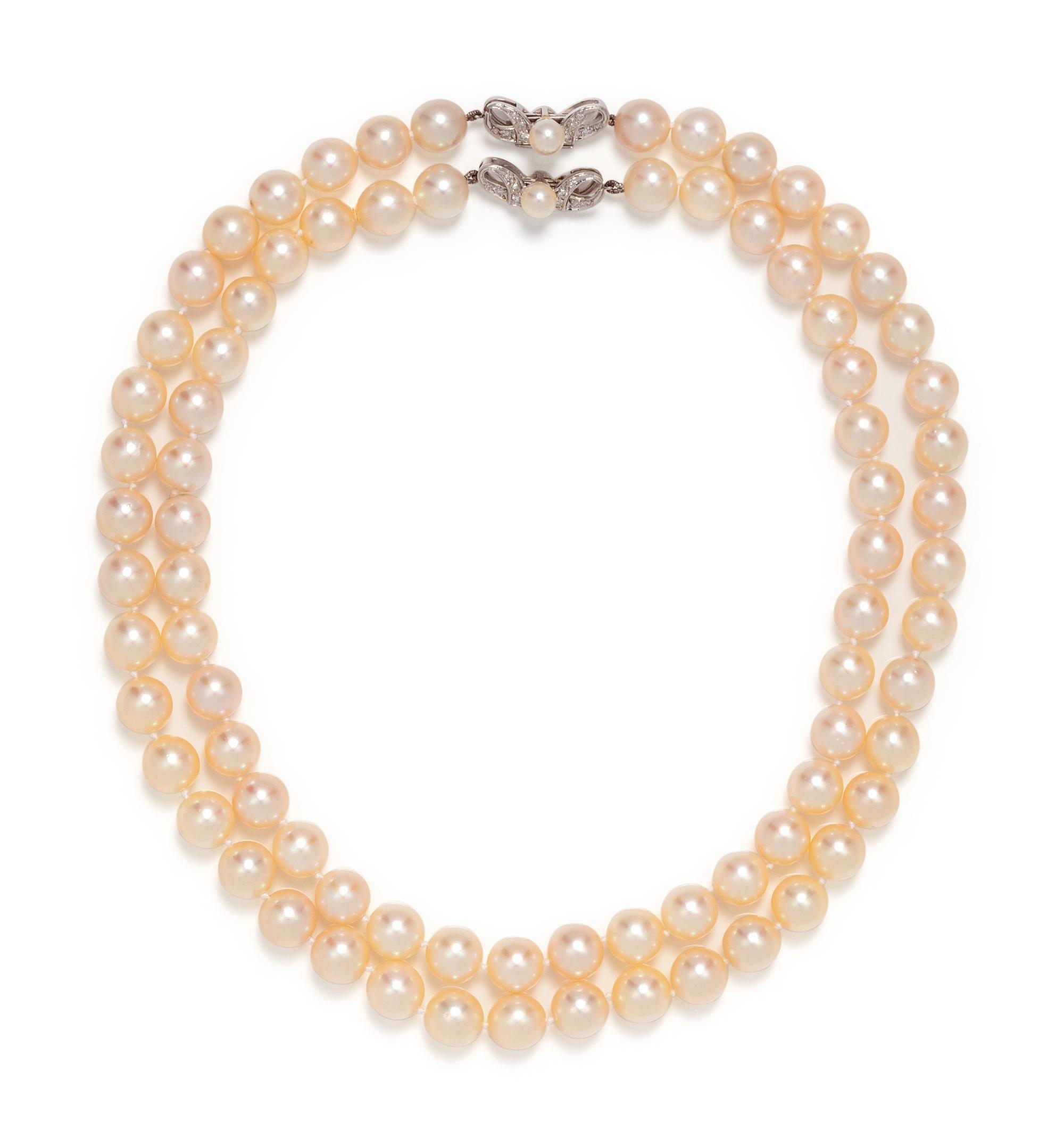 CULTURED PEARL AND DIAMOND NECKLACE SET