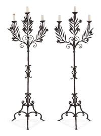 A Pair of Mizner Style Three-Light Wrought Iron Torcheres — FIRST QUARTER 20TH CENTURY