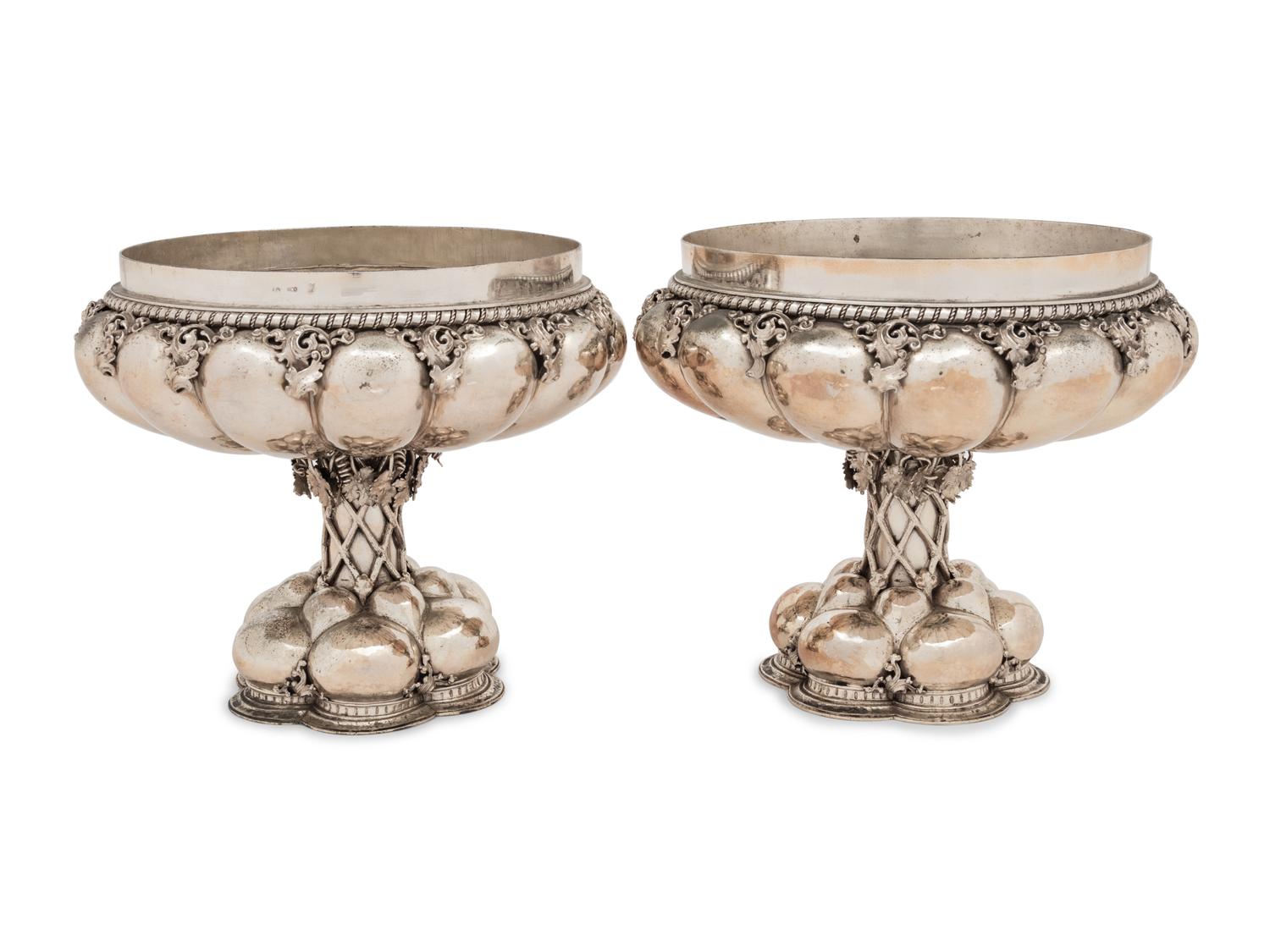 A Pair of German Silver Compotes