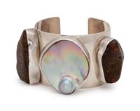 A Sterling Silver, Blistered Pearl and Hardstone 'Bless Our Earth' Cuff Bracelet, Rebecca Collins,