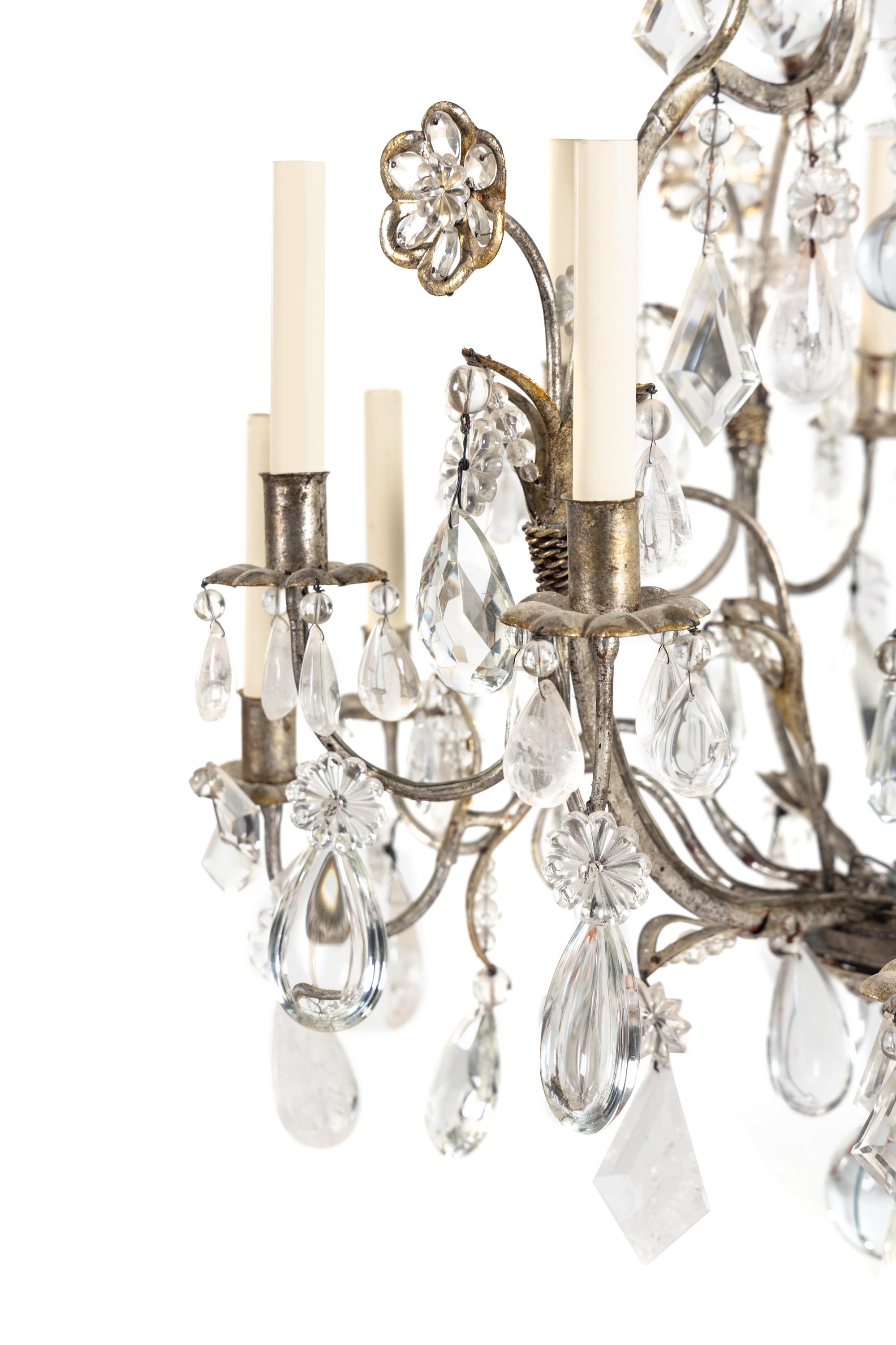 A Silvered Lead and Rock Crystal Twelve-Light Chandelier