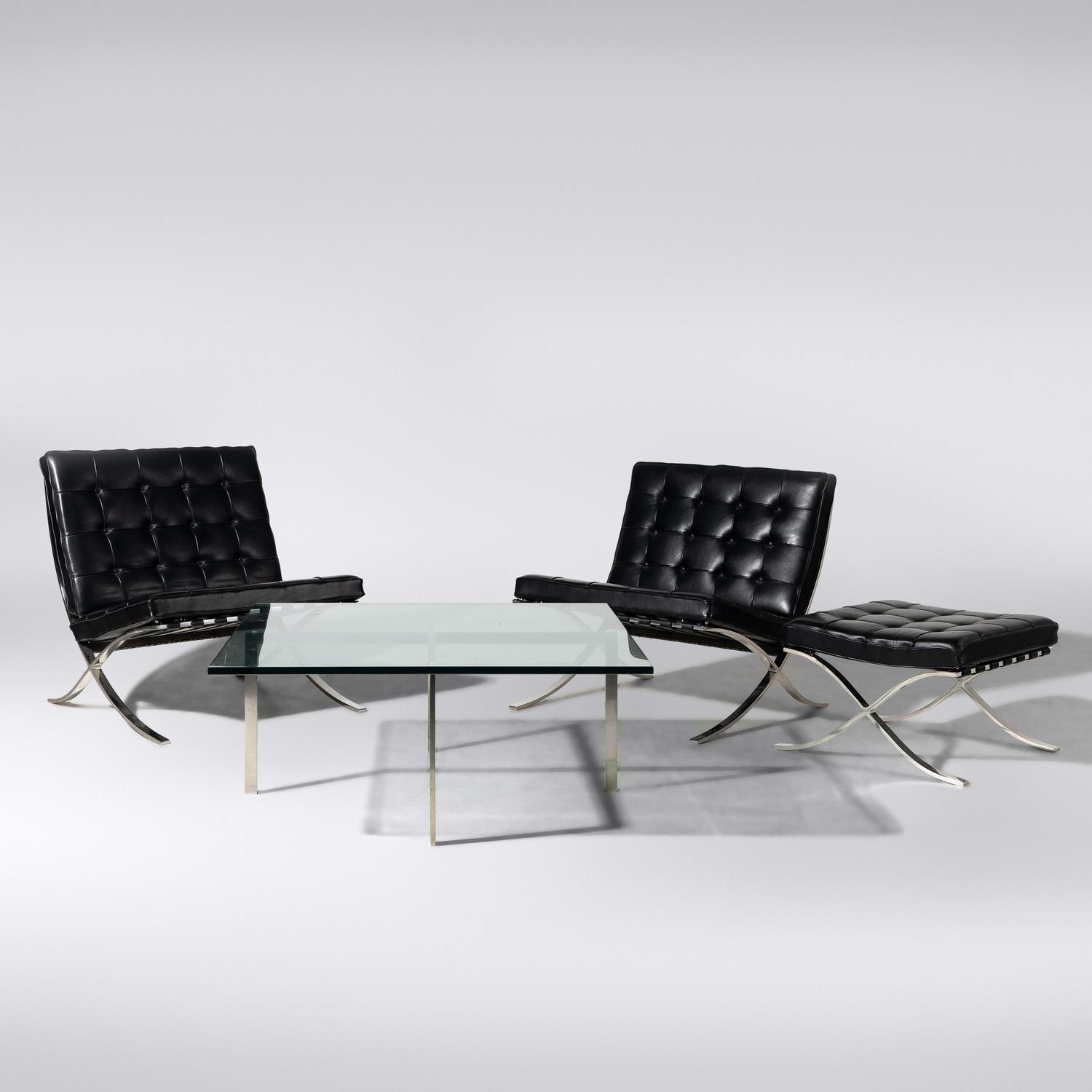 Pair of Barcelona Chairs with Ottoman and a Coffee Table for Knoll