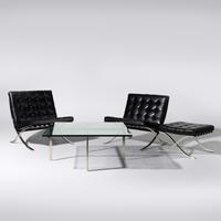 Pair of Barcelona Chairs with Ottoman and a Coffee Table for Knoll