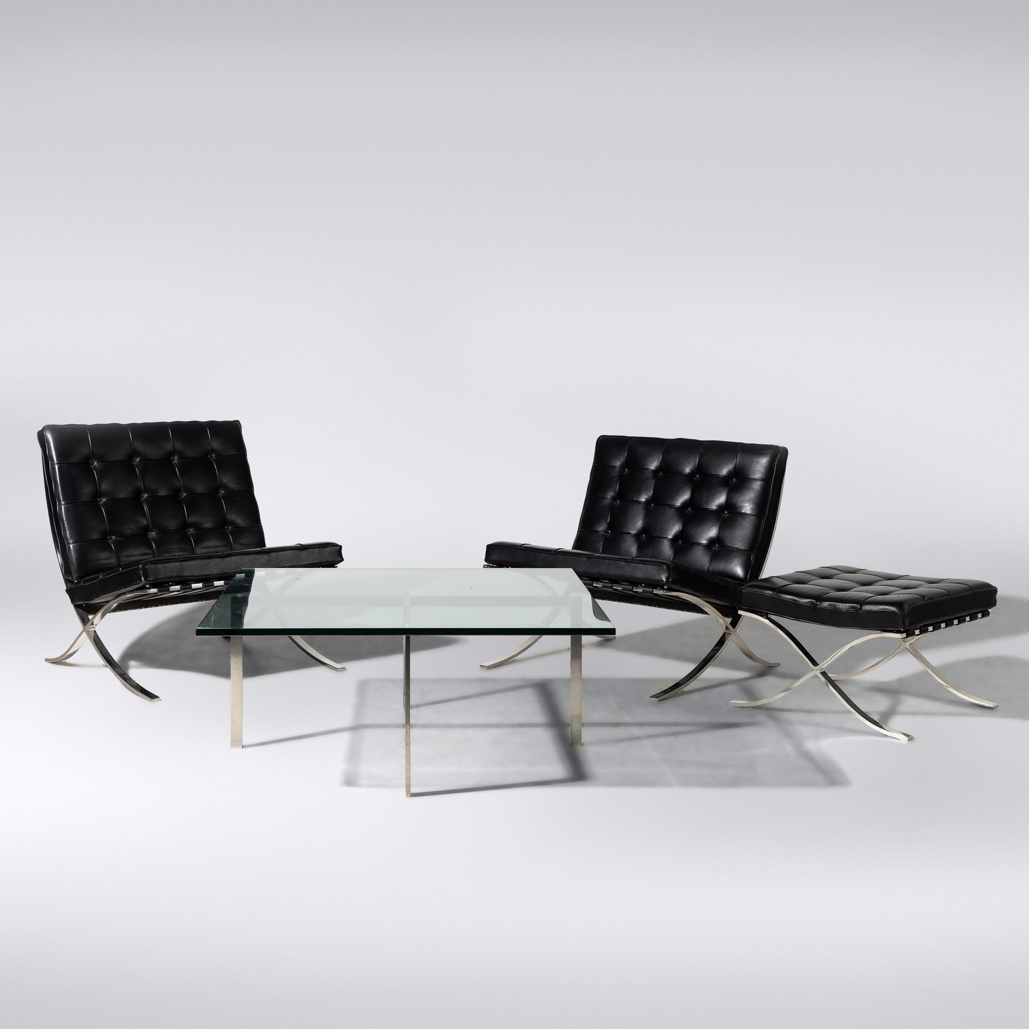 Pair of Barcelona Chairs with Ottoman and a Coffee Table for Knoll