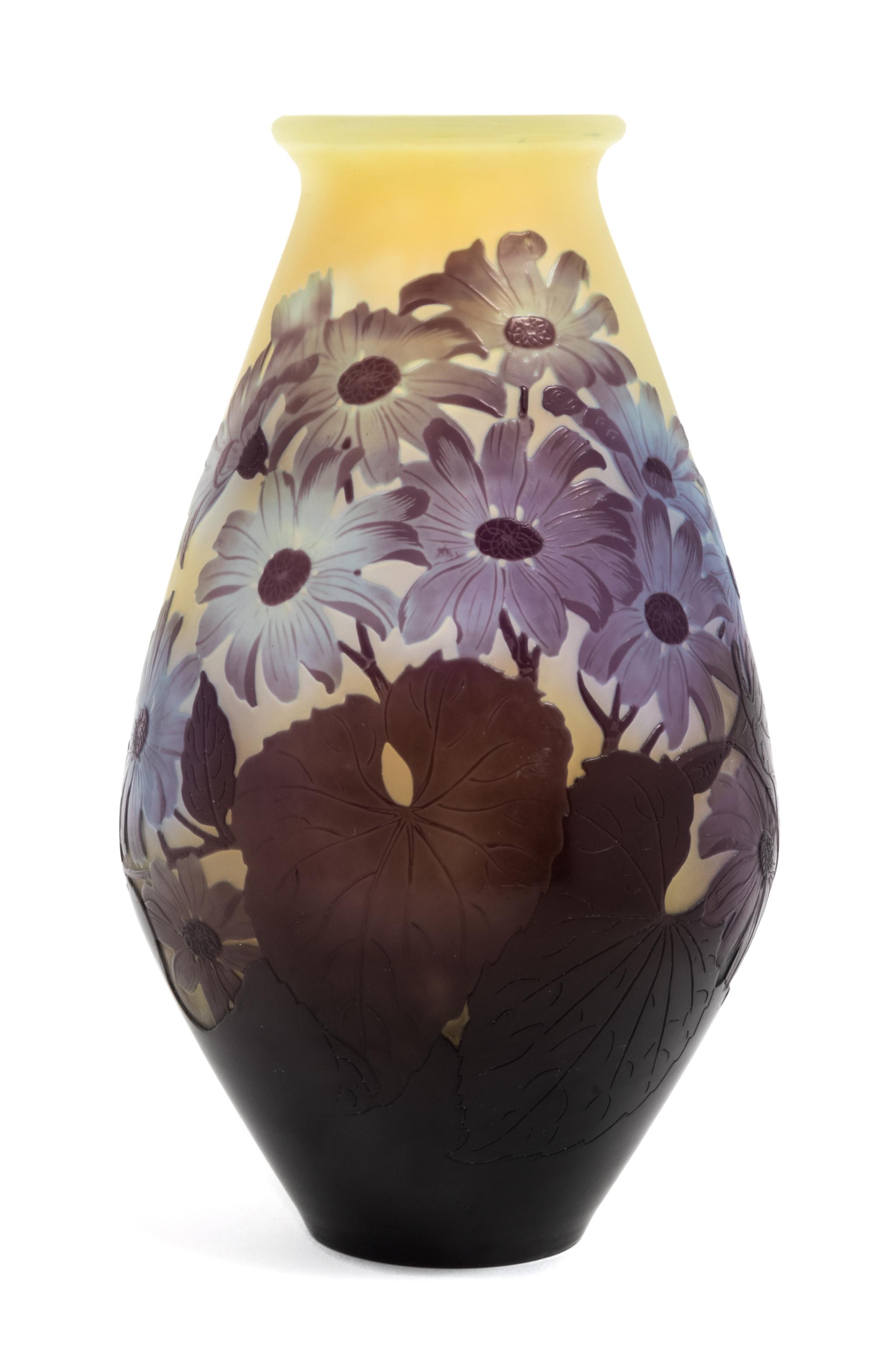 Emile Galle, (French, 1846-1904), a cameo glass vase, with daisy decoration