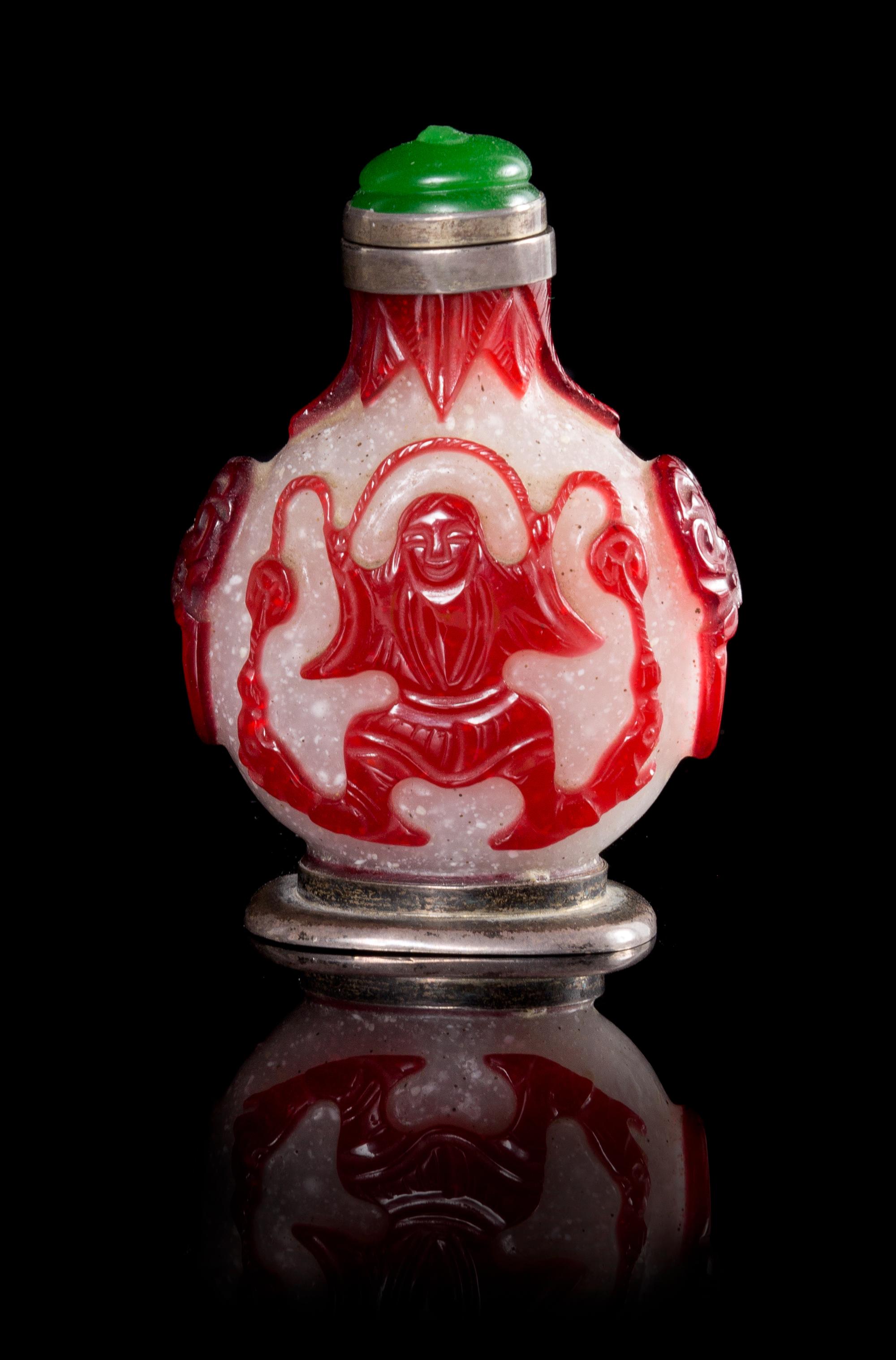 A Red Overlay Clear Glass Snuff Bottle Height 3 1/4 inches. — 19TH/EARLY 20TH CENTURY
