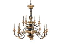 A Black and Gilt Painted Metal Twelve-Light Chandelier — 20TH CENTURY