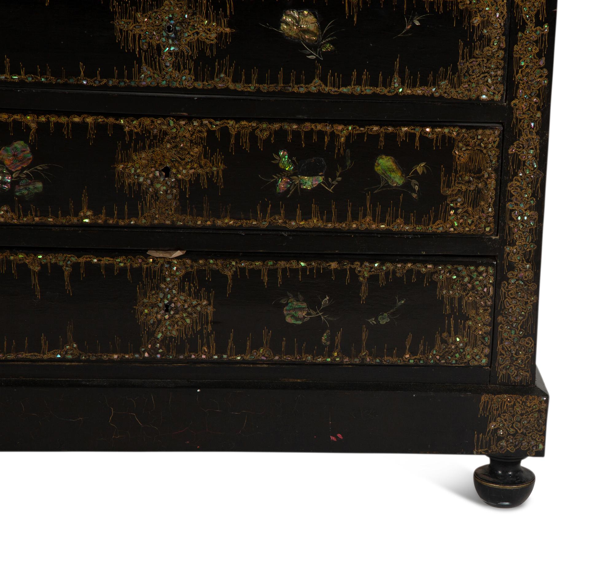 An English Ebonized and Mother-of-Pearl Inlaid Chest of Drawers — 19TH CENTURY