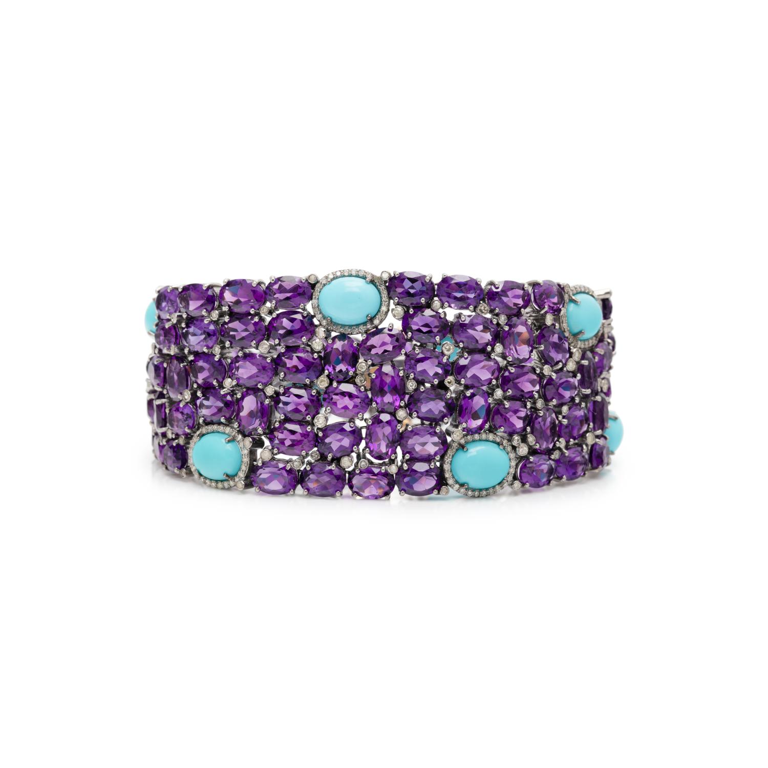 AMETHYST, TURQUOISE AND DIAMOND BRACELET