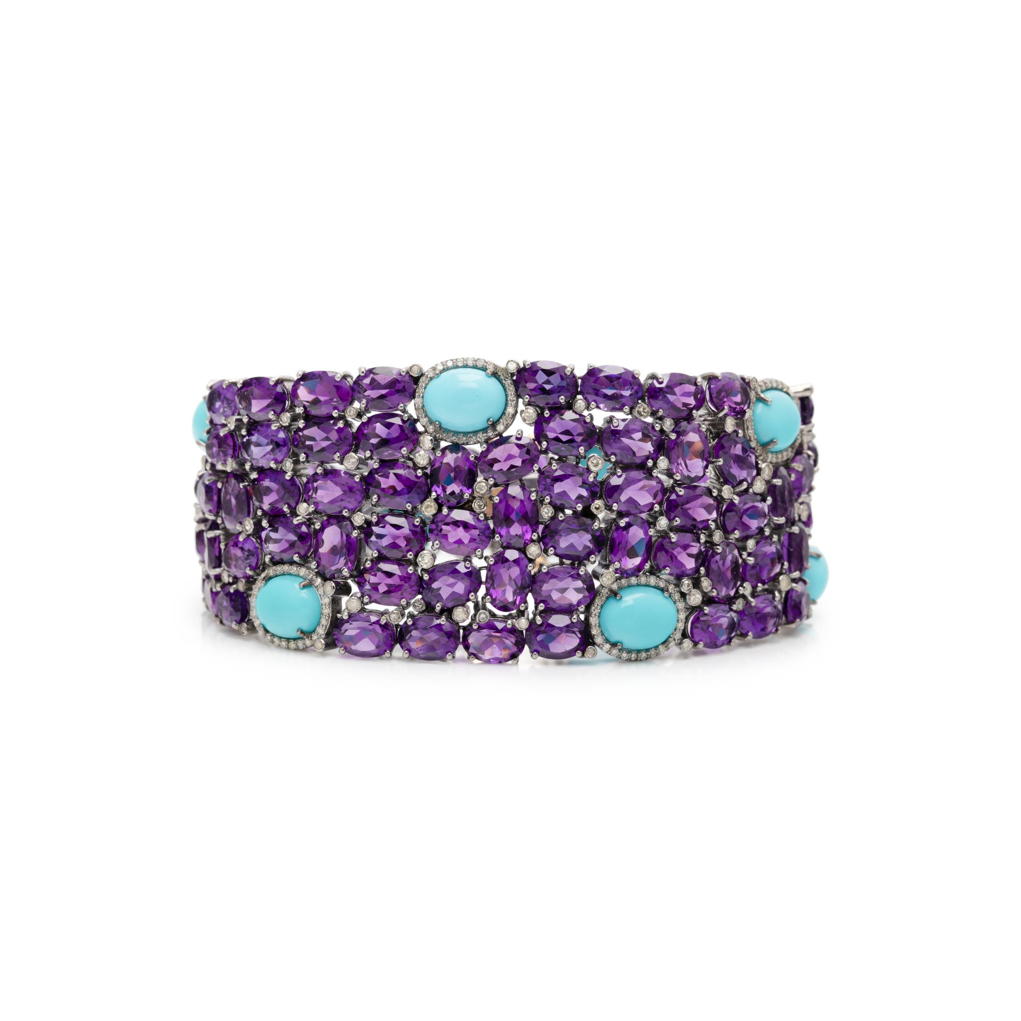 AMETHYST, TURQUOISE AND DIAMOND BRACELET