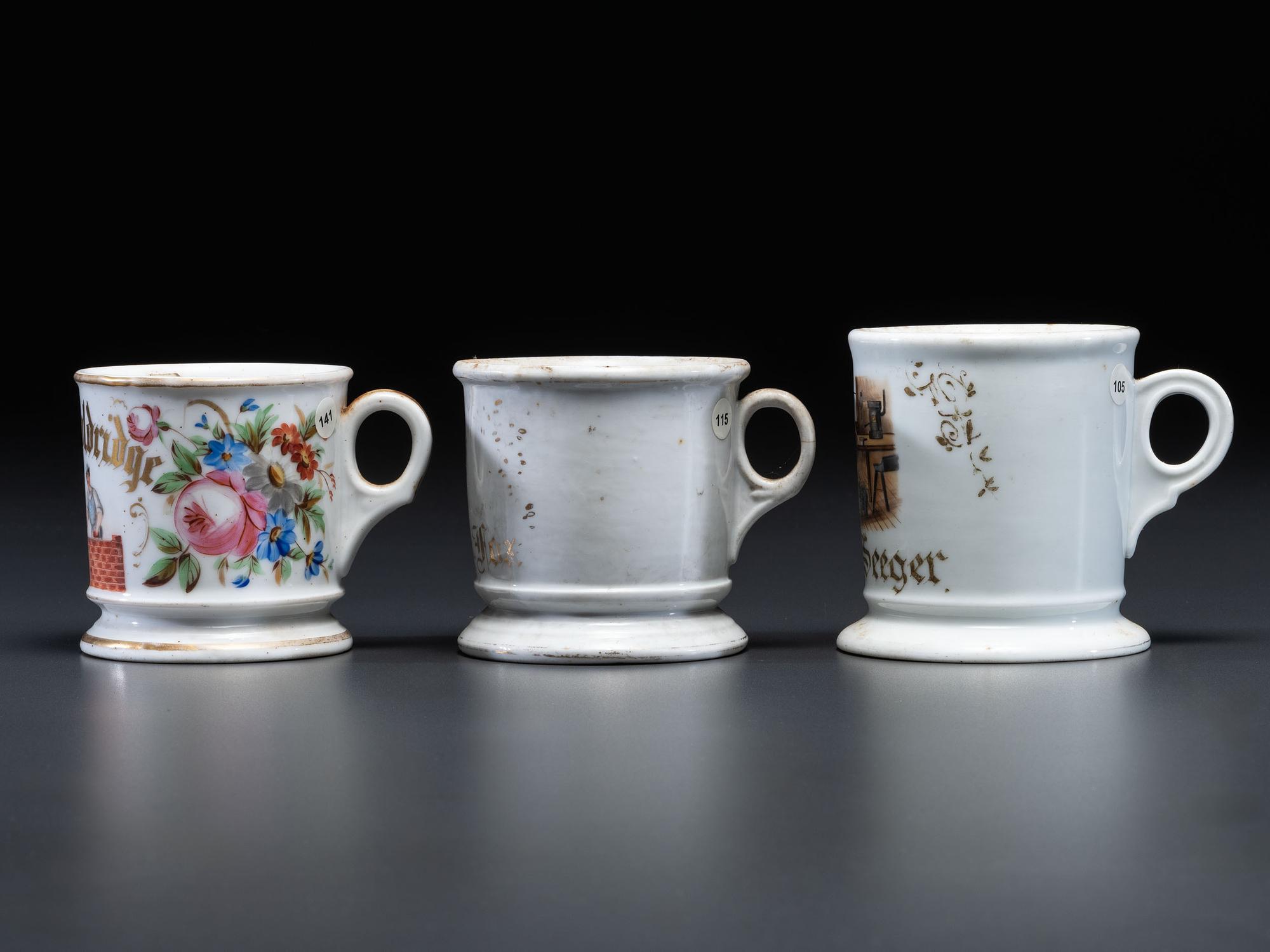 Three Tradesmen's Porcelain Occupational Shaving Mugs