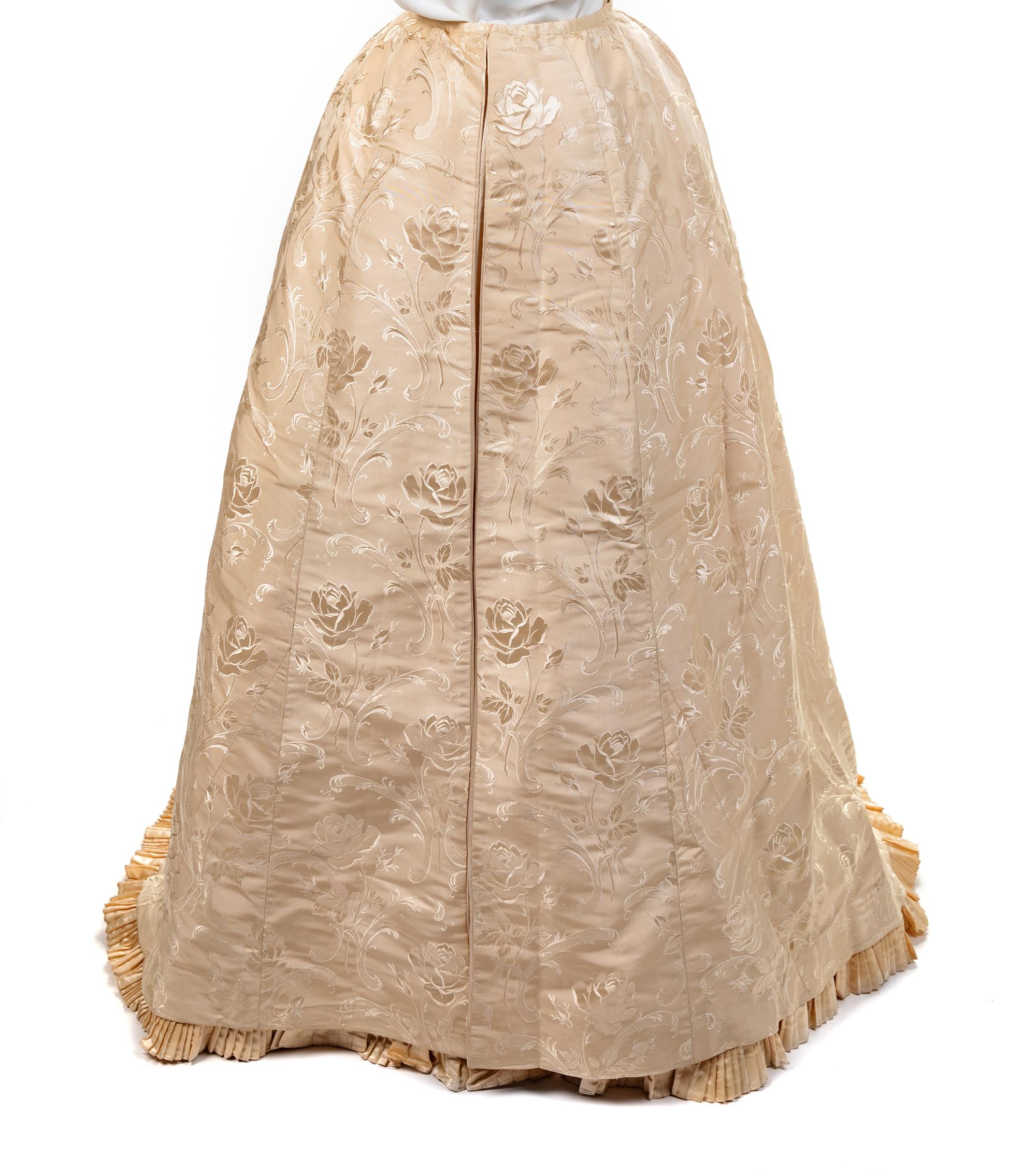 High-Quality Floral Silk Brocade Skirt and Silk Satin Petticoat, 1890s