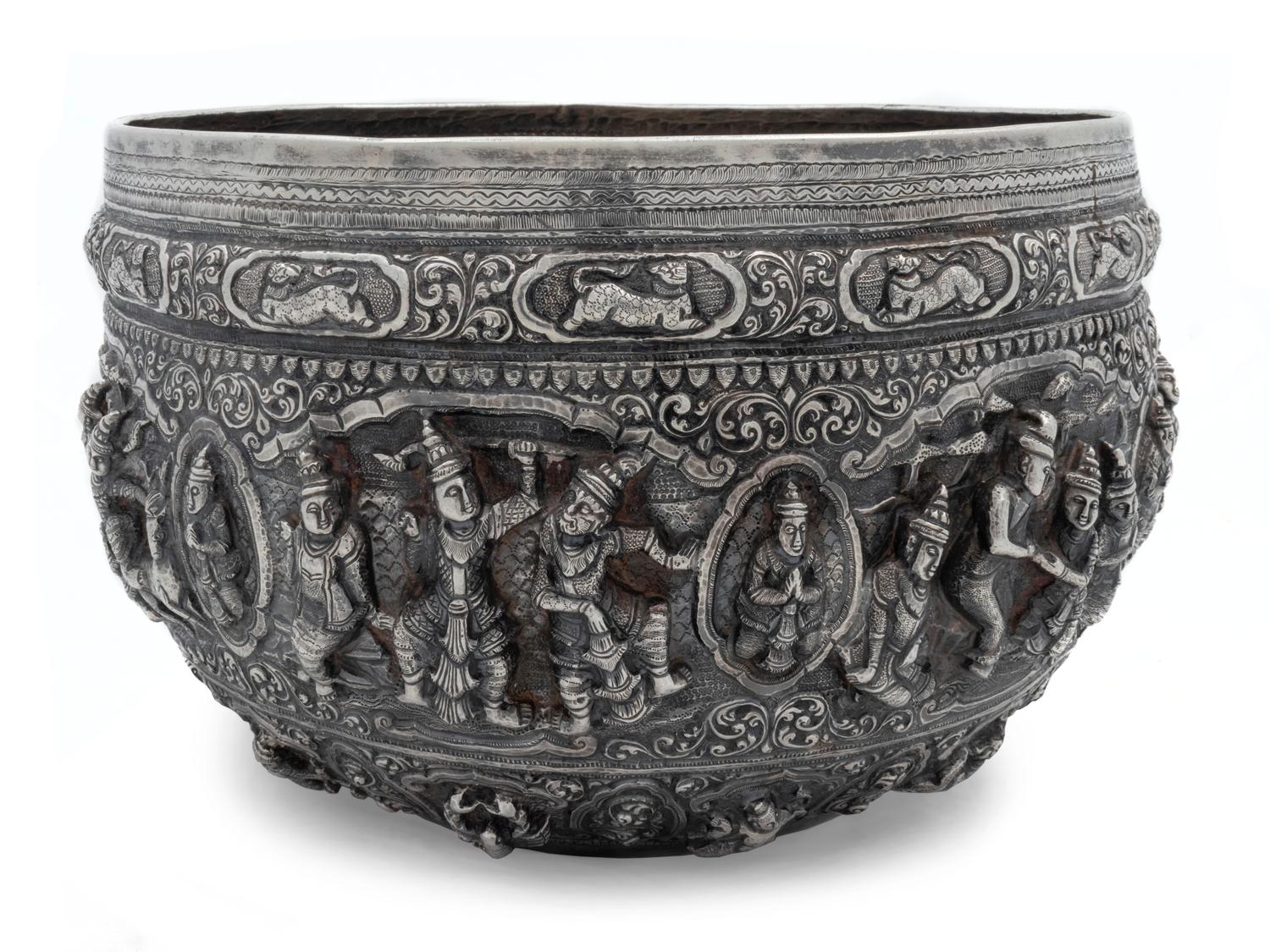 A Burmese Silver Repousse Basin — Unknown Maker, Late 19th/ Early 20th Century
