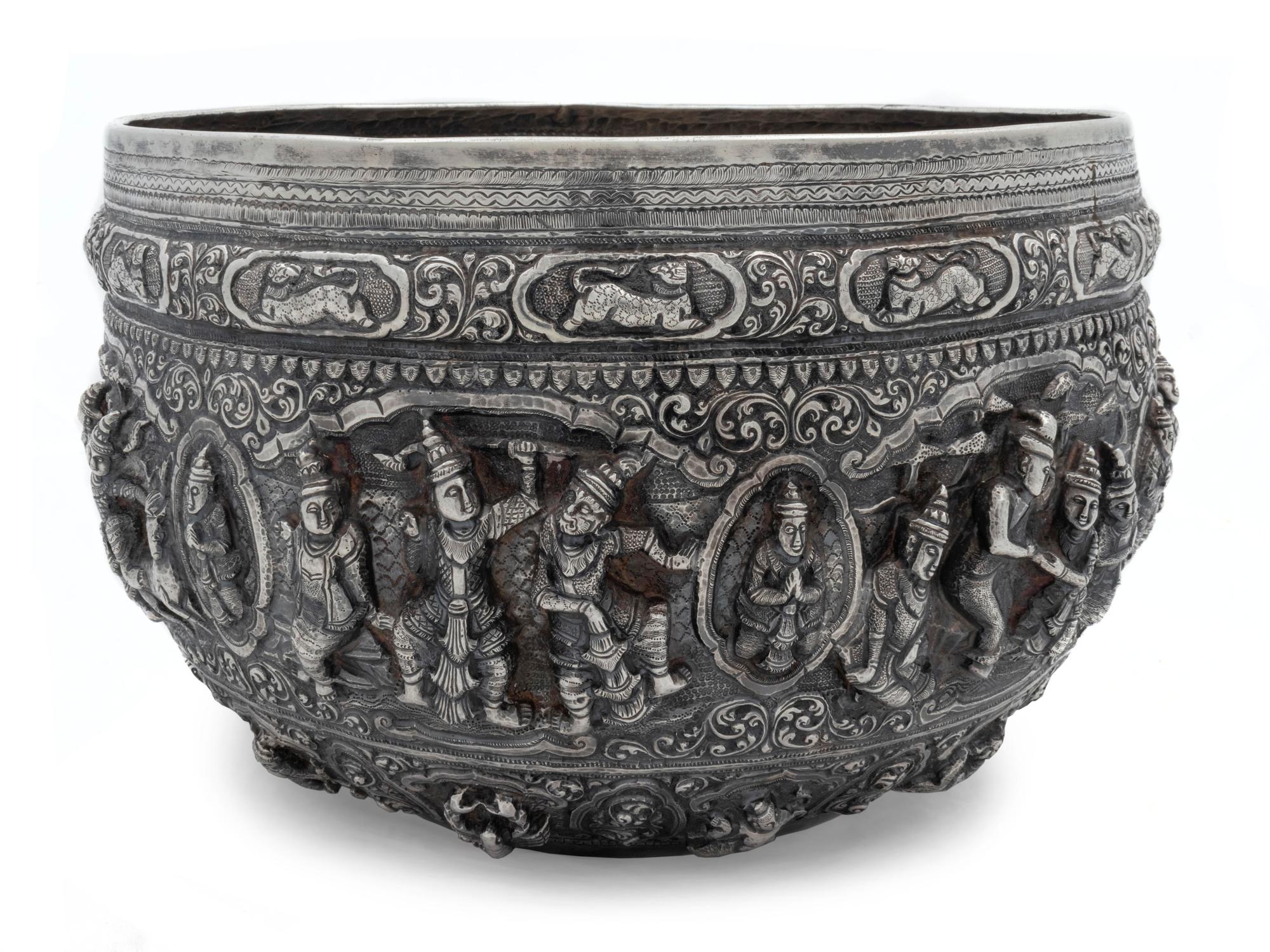 A Burmese Silver Repousse Basin — Unknown Maker, Late 19th/ Early 20th Century