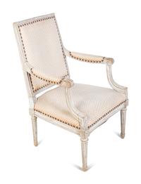 A Louis XVI Style Carved and Painted Fauteuil — 20TH CENTURY