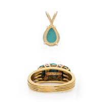 Tiffany and Co., Turquoise, Diamond, and Yellow Gold Ring with Unsigned Turquoise Pendant