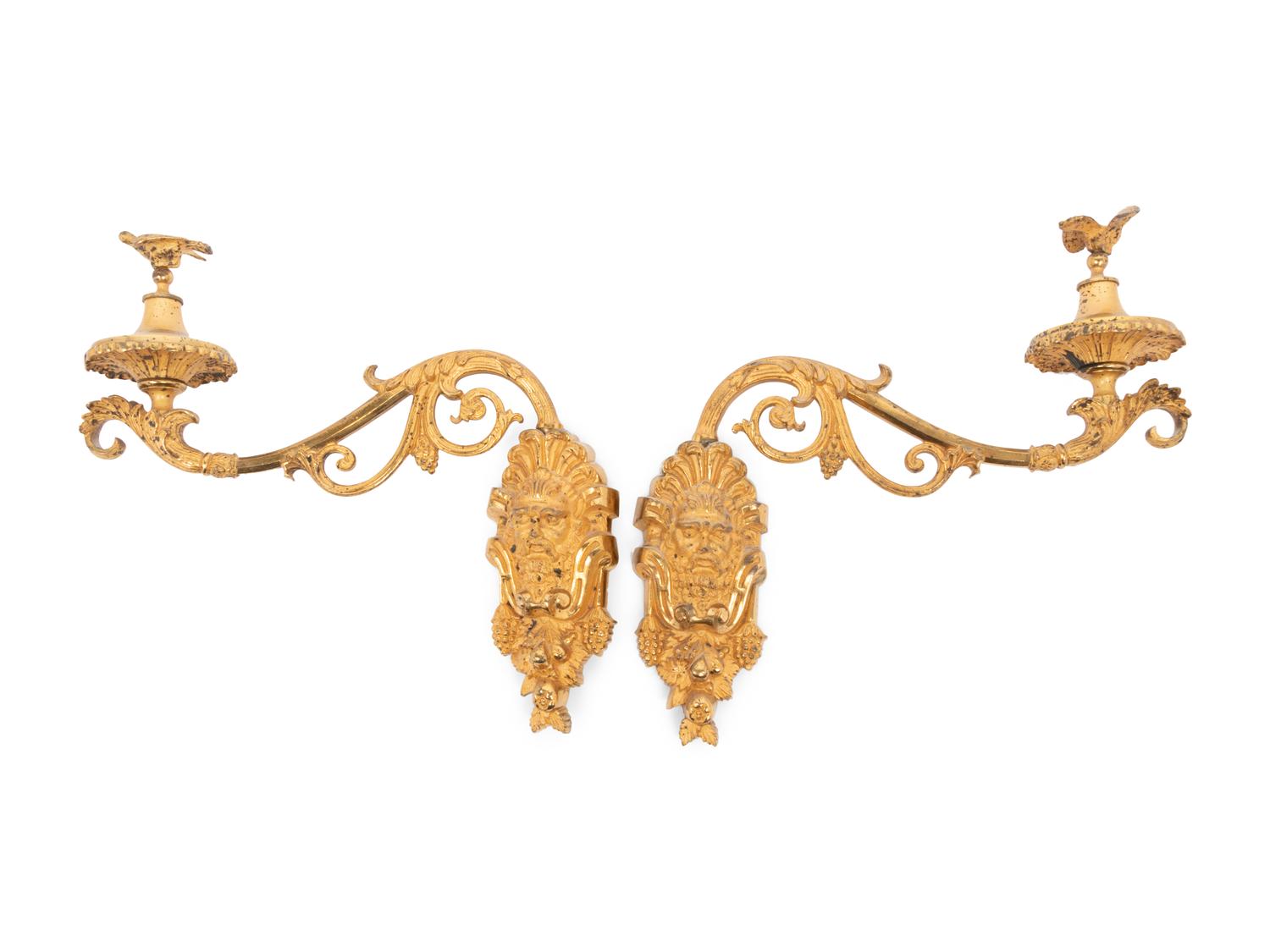 A Pair of Dutch or German Gilt Bronze Five-Light Hanging Wall Lights