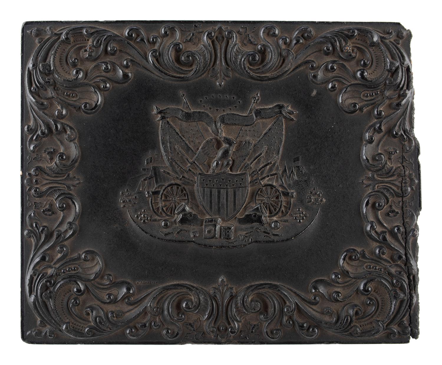 [CIVIL WAR]. Quarter plate tintype of Union officers leading western Infantry company. N.p.: N.p., [1861-1865].