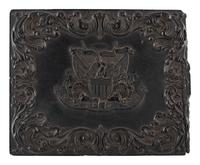 [CIVIL WAR]. Quarter plate tintype of Union officers leading western Infantry company. N.p.: N.p., [1861-1865].