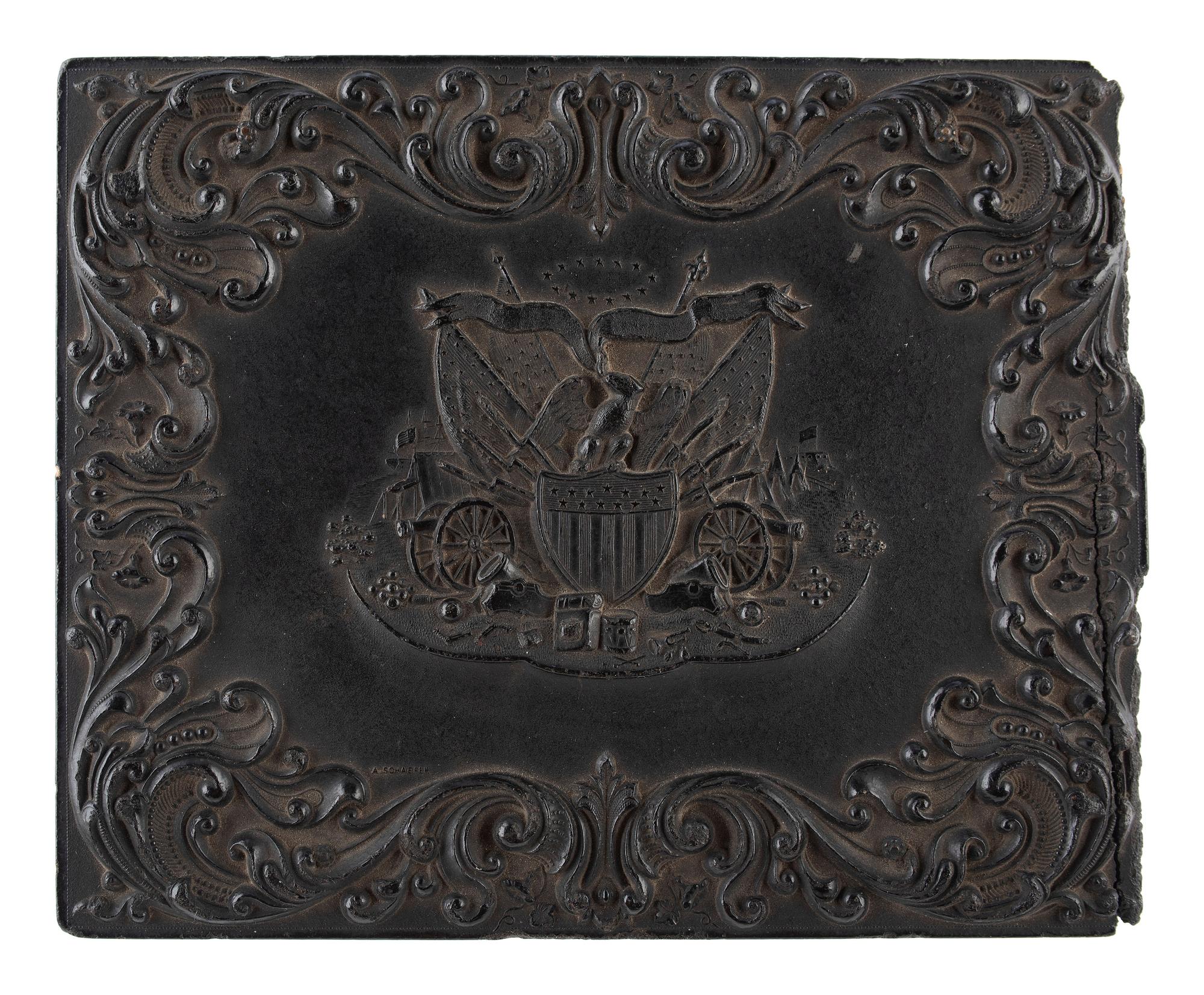 [CIVIL WAR]. Quarter plate tintype of Union officers leading western Infantry company. N.p.: N.p., [1861-1865].