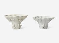 Three Chinese Dehua Porcelain Libation Cups and a Wood Stand