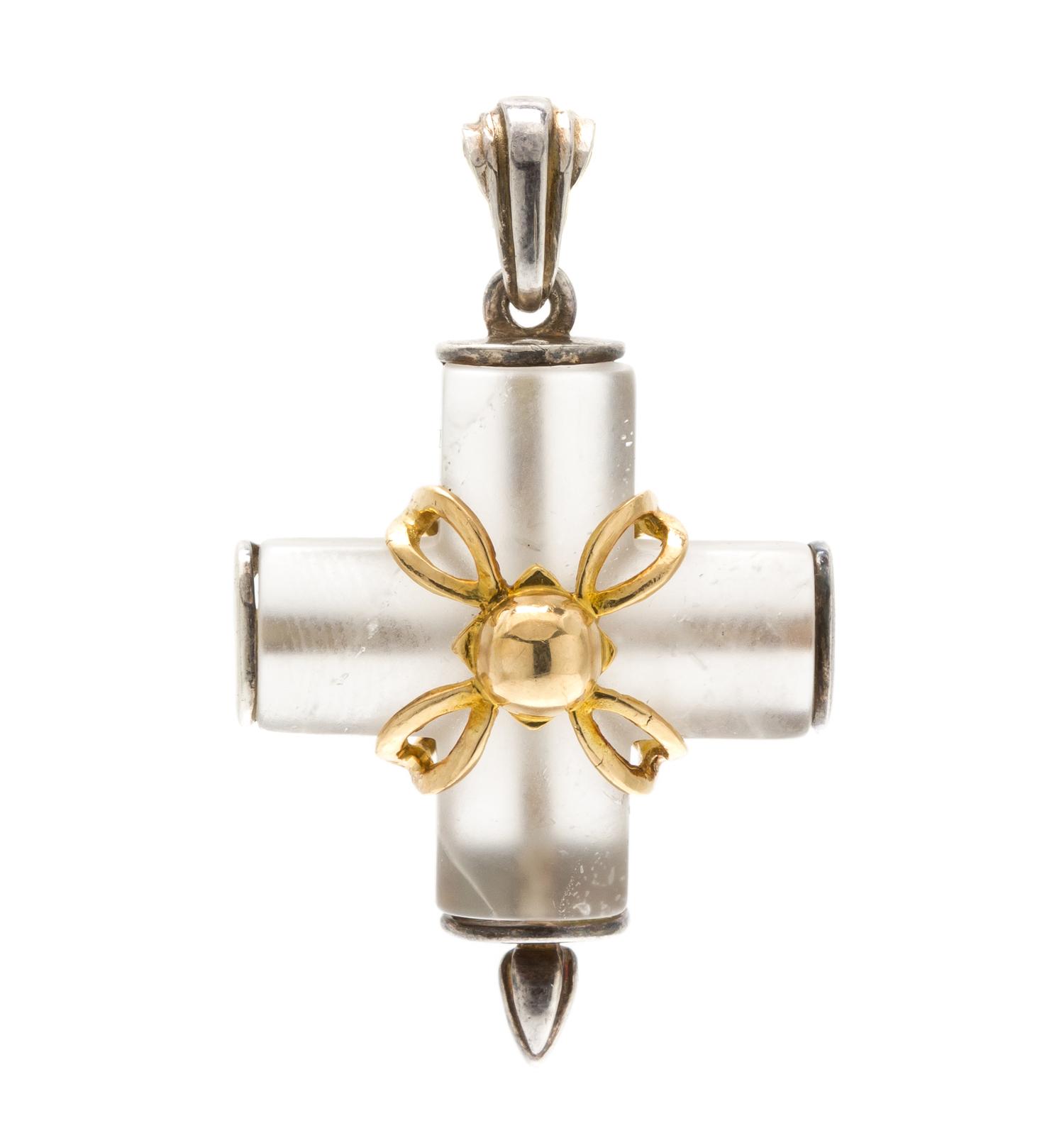 A Sterling Silver, Yellow Gold and Rock Crystal Cross Pendant, Lalaounis, 4.40 dwts.