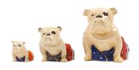 A Group of Three Royal Doulton Bulldogs Height of tallest 6 inches.