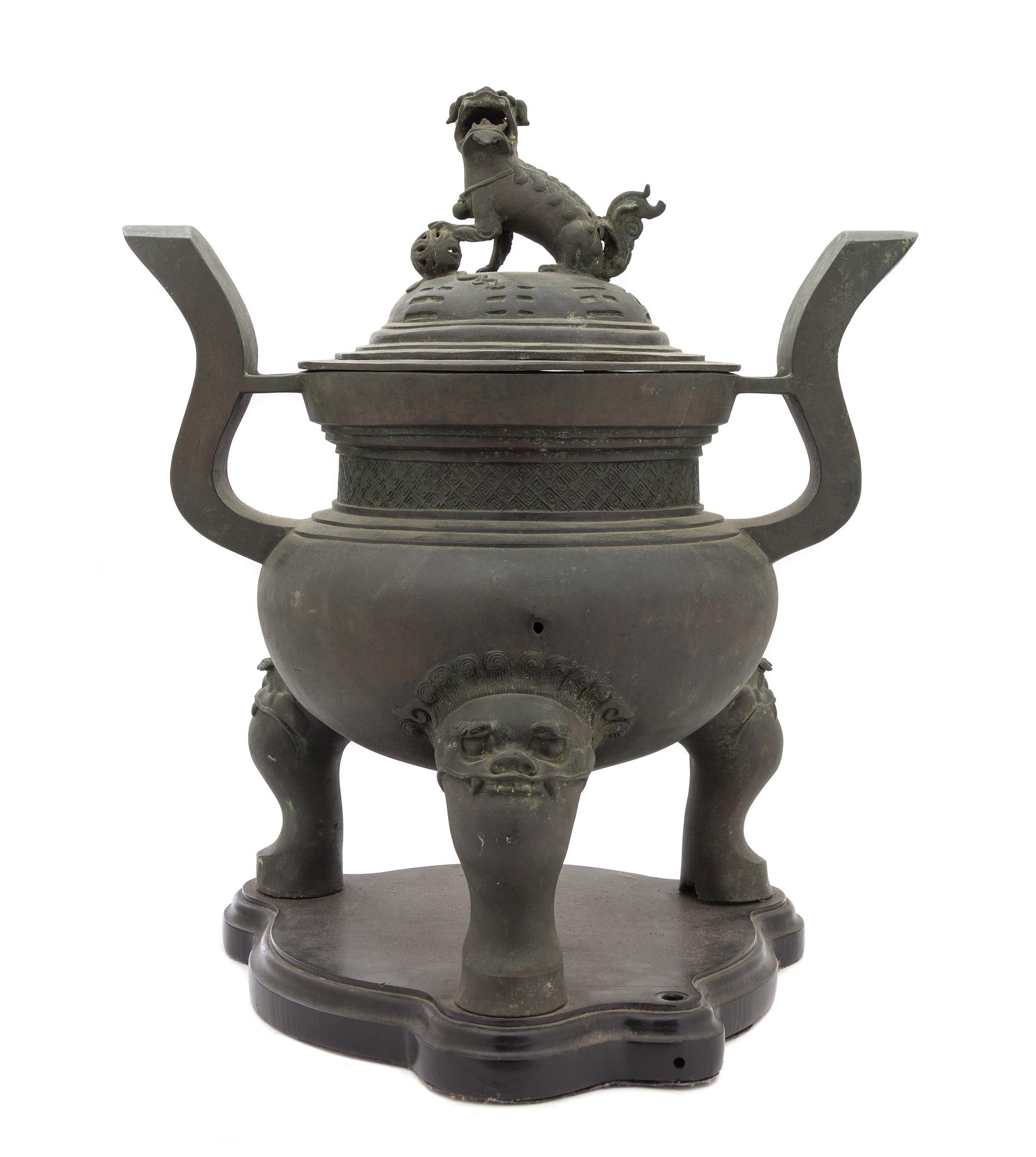 A Chinese Bronze Covered Censer 17TH/18TH CENTURY Height overall 20 1/2 inches. — 17TH/18TH CENTURY